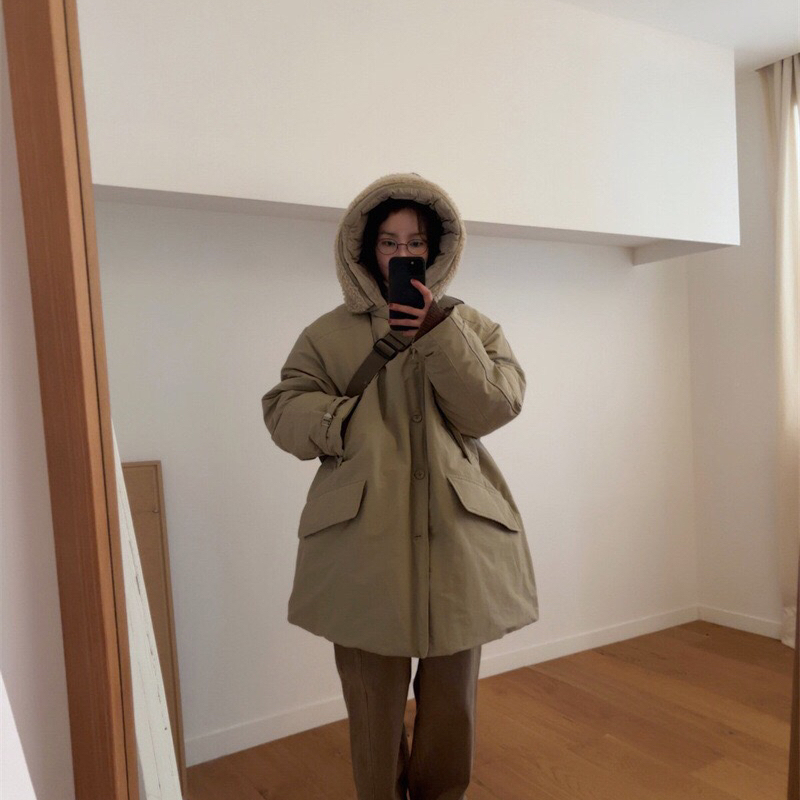 多多小众冬上新韩国东大门连帽抽绳大口袋大衣YS2-11144