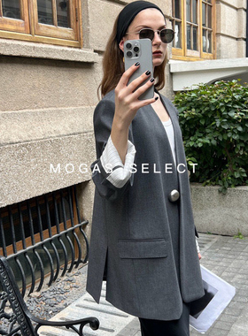 多多店轻奢质感时髦无领老钱圆扣西装短外套（含20羊毛）YS14-多X