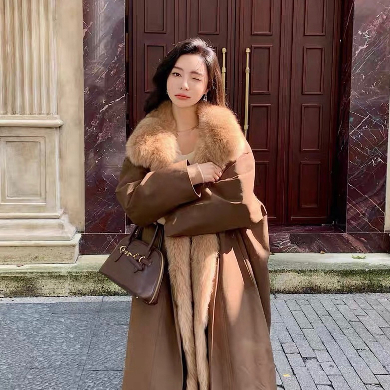 多多店服长款环保毛内胆外套大衣(配可拆卸毛领内胆)S-XF1288