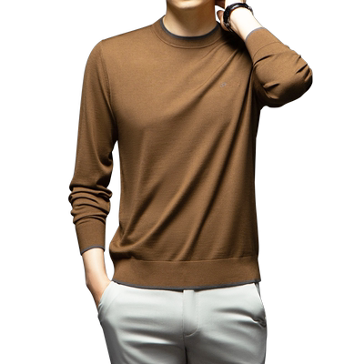 觅闲长袖羊毛圆领毛衣精纺春秋