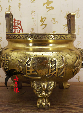 纯铜香炉黄铜供奉关公文财神香炉招财进宝有求必应炉家居佛堂摆件