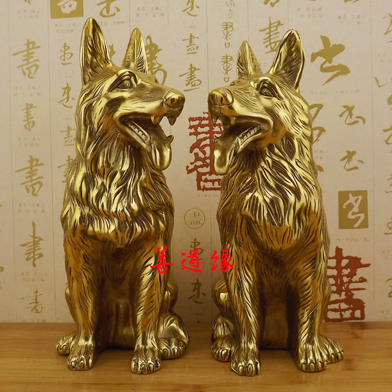 特大号纯铜狗铜狗黄铜狼狗招财狗旺财狗生肖狗工艺品摆设摆件一对