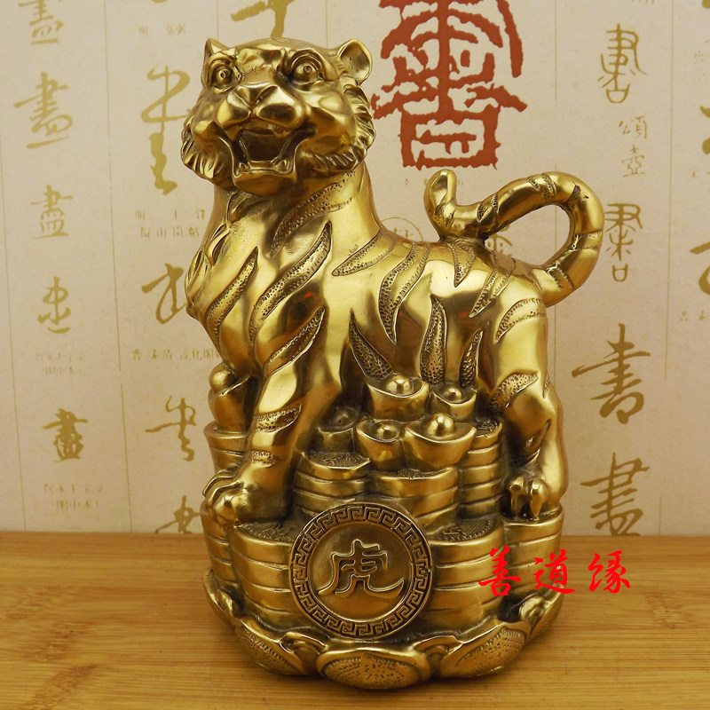 纯铜老虎摆件铜虎十二生肖虎招财黄铜虎风水虎工艺品属虎家居摆设