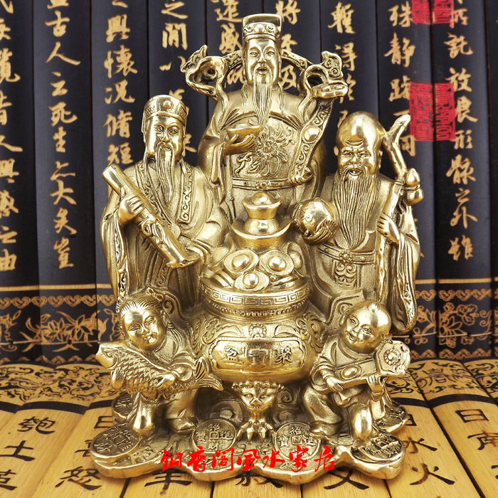 大号纯铜财神福星禄星寿星铜招财纳福黄铜福禄寿三星佛像摆件摆设