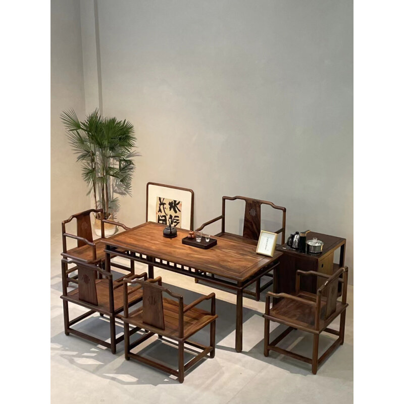 浩然茶桌实木家具茶桌茶台纯实木套装现代简约中式风格南美胡桃木