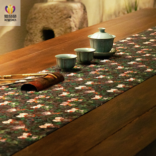 爱奇葩 设计师联名凝夜紫蒂莲桌旗中式茶桌垫布高端茶席桌布长条