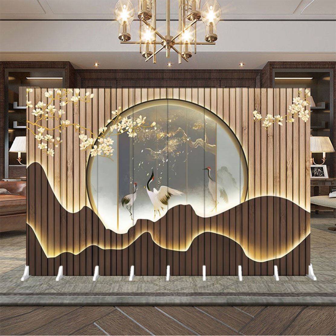 屏风隔断折叠遮挡移动折屏中式山水可定制办公客厅卧室酒店茶艺