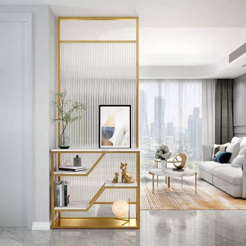 轻奢铁艺不锈钢屏风长虹玻璃隔断墙餐客厅进户门现代简约金属玄关