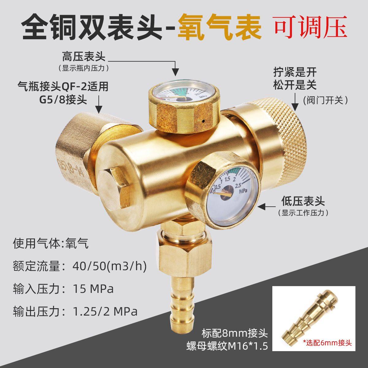 全铜防摔氧气减压阀节能乙炔表丙烷表减压器二氧化碳气表压力表