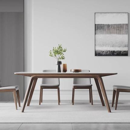 实木岩板餐桌进口白蜡木现代简约家用小户型北欧轻奢长方形餐桌椅