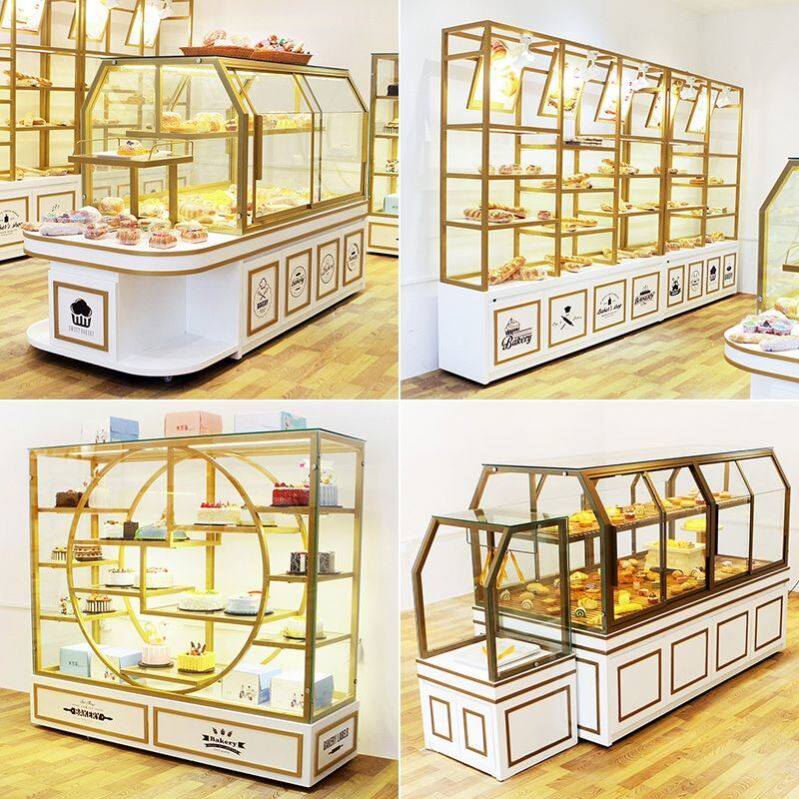 蛋糕店展示柜铁艺烤漆中岛柜实木货架蛋糕柜边柜面包柜面包展示柜