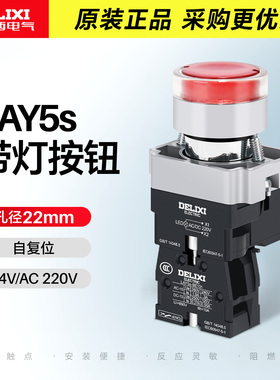 德力西带灯按钮LAY5sBW33B1绿红黄白色LED常开照明开关AC220V24V