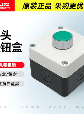德力西按钮盒平头自复位启动开关盒1孔防水防尘IP65绿色常开BA31