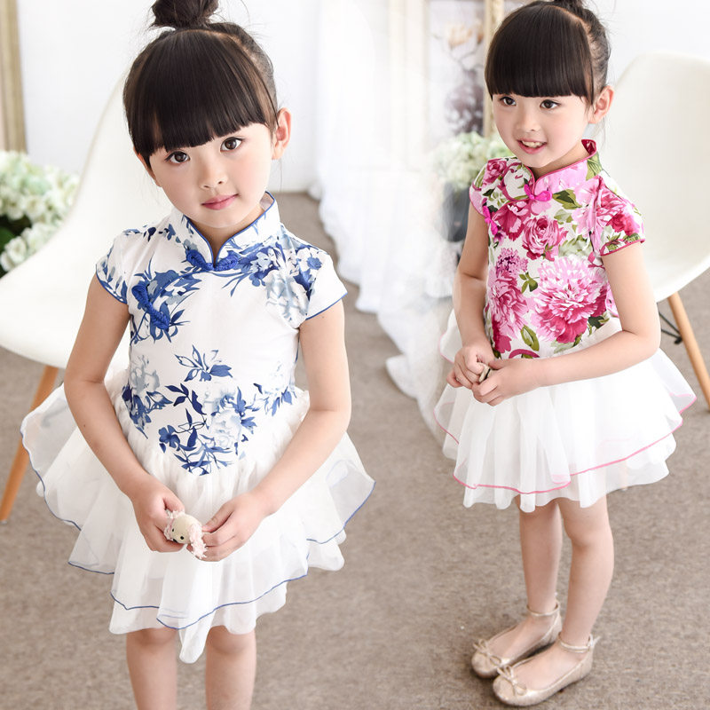 儿童夏季演出礼服公主裙纱裙子童装女童旗袍连衣裙夏装短袖新款夏