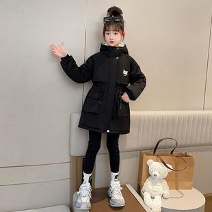 女童派克服冬季儿童加厚棉衣2025新款女孩中长款连帽外套加绒棉服