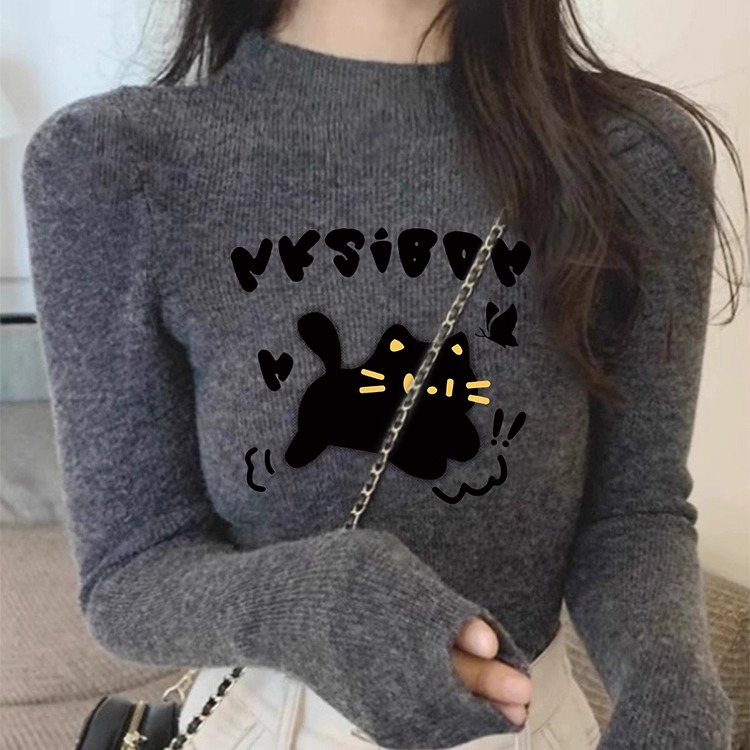 修身保暖内搭针织上衣深灰显白超火半高领打底衫ins女生秋冬新款