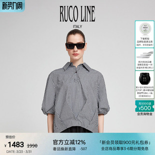 衬衫 Ruco 黑白格纹七分袖 春夏纯棉经典 女宽松 Line如卡莱