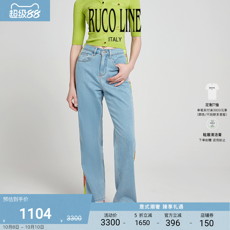 RUCOLINE牛仔高腰直筒裤