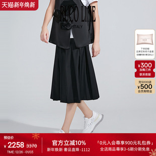 商场同款 女百褶裙裤 Line如卡莱黑色高腰宽松休闲裤 Ruco