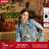 牛仔外套女玫瑰图案系列短外套商场同款 Ruco Line如卡莱轻奢新款