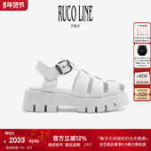 Line如卡莱真牛皮厚底罗马凉鞋 包头凉鞋 猪笼鞋 Ruco 女5cm增高鞋