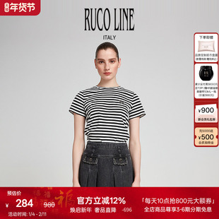 条纹上衣短袖 Line如卡莱经典 Ruco 字母休闲T恤女 棉