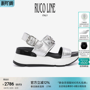 Ruco Line如卡莱意大利女奢华字母羊皮厚底一字带外穿6cm增高凉鞋