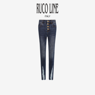 Line如卡莱新款 紧身小脚裤 新品 高腰牛仔裤 女士铅笔磨毛 Ruco