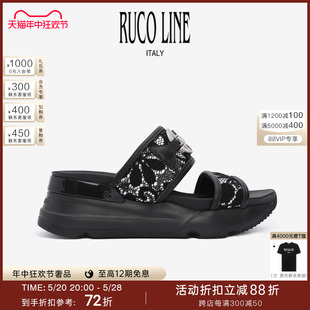 蕾丝拼接厚底一字凉拖鞋 外穿女厚底鞋 Line如卡莱意大利新款 Ruco