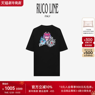 棉 纯棉T恤女士时尚 Ruco 短袖 动物印花 Line如卡莱轻奢新款