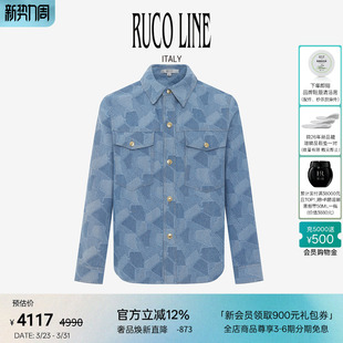男几何长袖 Ruco 牛仔衬衫 秋冬新款 翻领口袋上衣 Line如卡莱