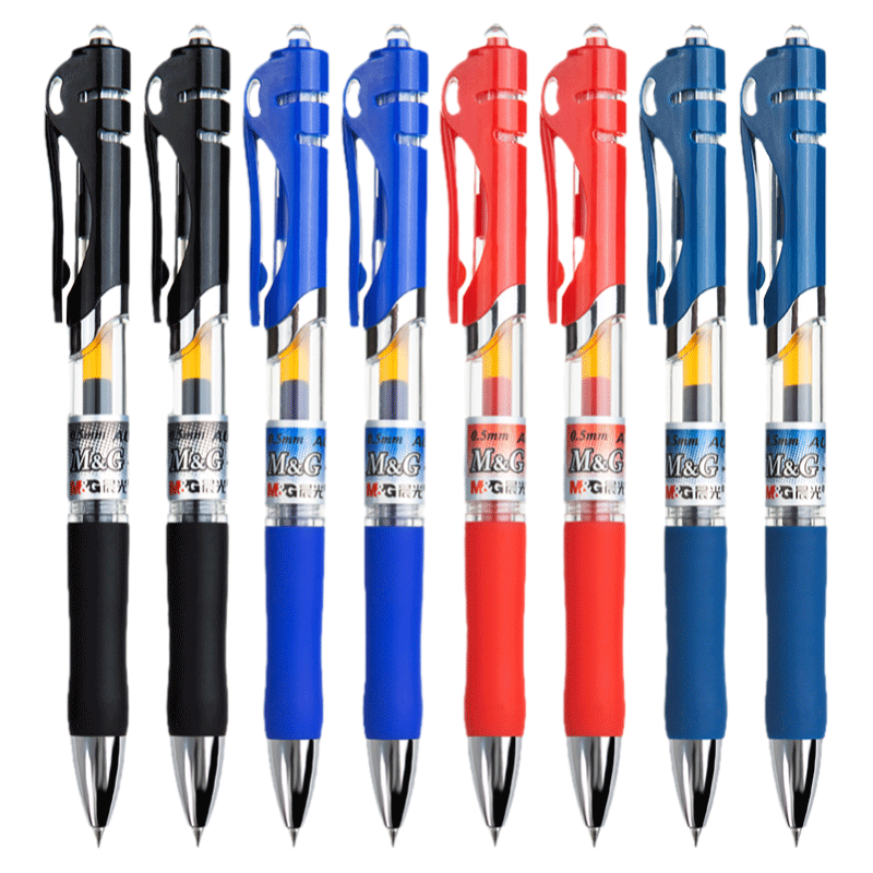 晨光按动中性笔K35办公签字笔学生0.5子弹头考试专用碳素黑色水笔圆珠笔速干顺滑笔芯墨蓝黑红笔老师用品批发