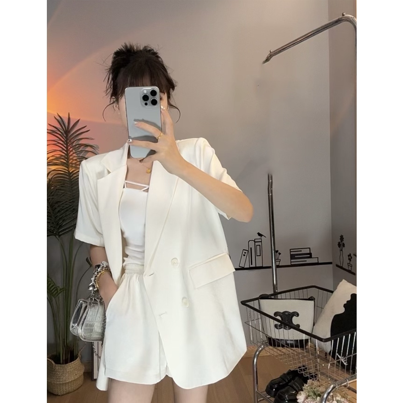 套装西装外套女夏薄款高级感2026新款设计感缎面小众休闲两件套
