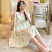 棉绸睡衣韩版 睡裙女士夏季 甜美可爱少女可外穿棉绸长裙子 薄款 无袖