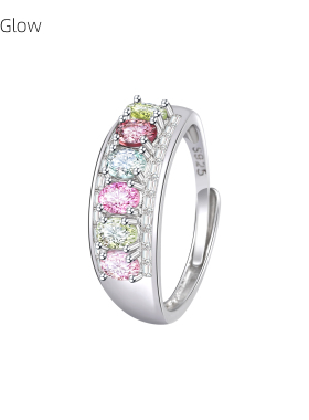 S925银时尚女款彩色宝石开口戒指