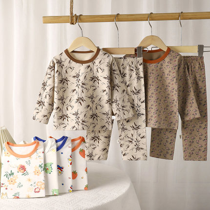 【200g莱卡棉】儿童家居服套装宝宝无骨睡衣男女童秋衣秋裤打底衫