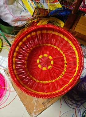 纯手工编织藤条加塑钢带编辑背篓箩筐果盘零食收纳筐成品