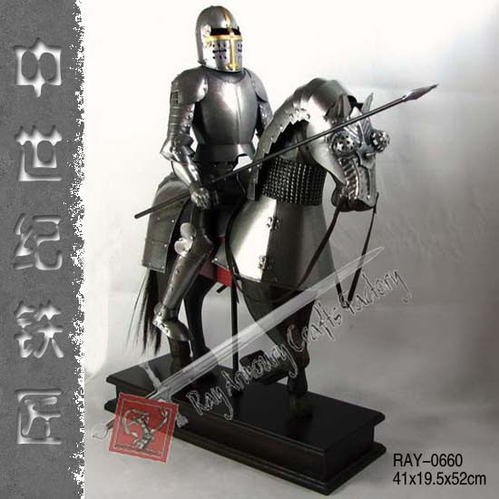 铁马盔甲摆件模型 欧洲中世纪 古罗马骑士武士 欧式酒吧书房摆设