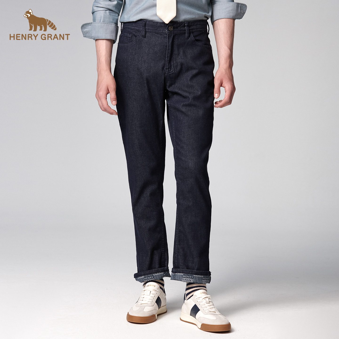 亨利格兰秋冬新品男经典美式休闲中高腰牛仔裤直筒百搭时尚长裤子