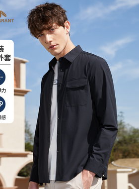 亨利格兰工装长袖衬衫男士2026年春季高街时尚薄外套休闲百搭衬衣