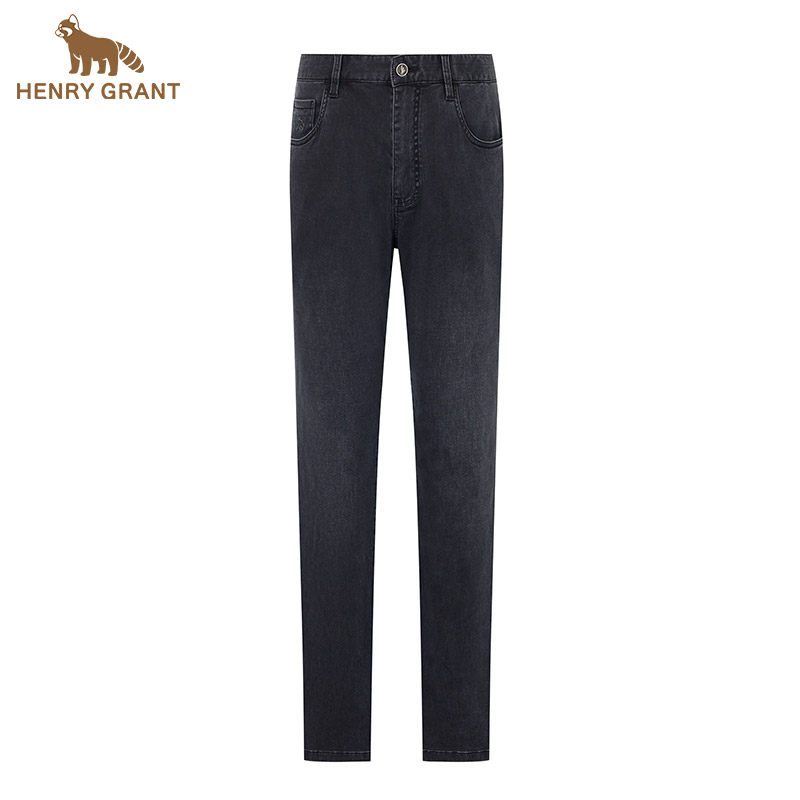 亨利格兰男裤春夏新款美式休闲高腰街头深色经典百搭港风牛仔裤