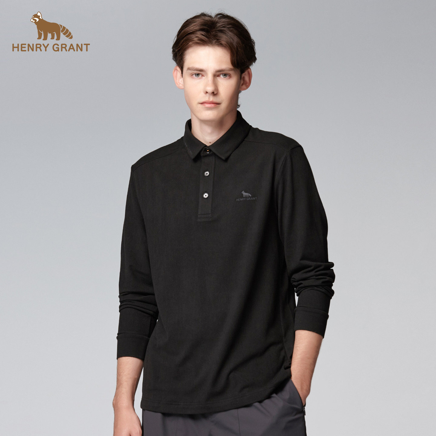 亨利格兰秋季新品 男英伦休闲长袖翻领t恤简约舒适百搭打底polo