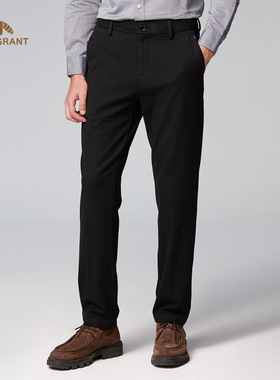 亨利格兰秋冬新品男士商务休闲修身直筒中高腰长裤百搭黑色通勤裤
