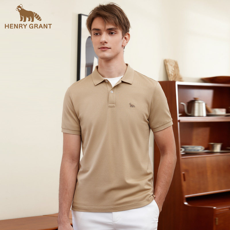 亨利格兰小熊猫男装 夏季新款休闲简约清凉多彩短袖T恤翻领polo