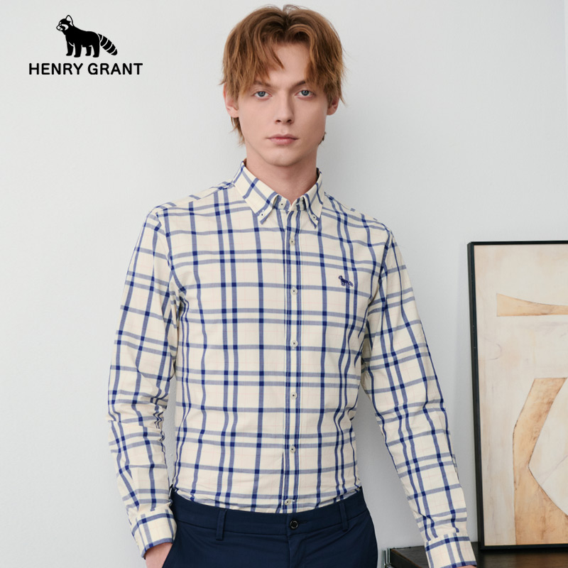 亨利格兰男舒适日系复古长袖衬衫