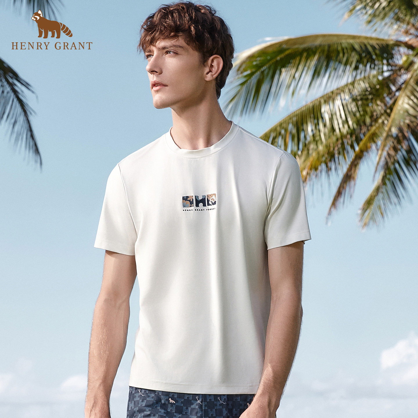 【太极丝】亨利格兰字母圆领T恤男士2026年春季新款休闲百搭短袖