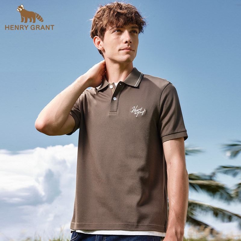 亨利格兰小熊猫 男装夏季新品纯色轻薄t恤清凉翻领休闲短袖polo
