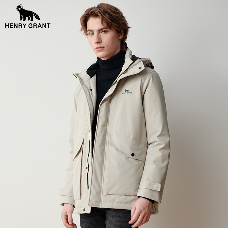 亨利格兰户外工装连帽羽绒服外套