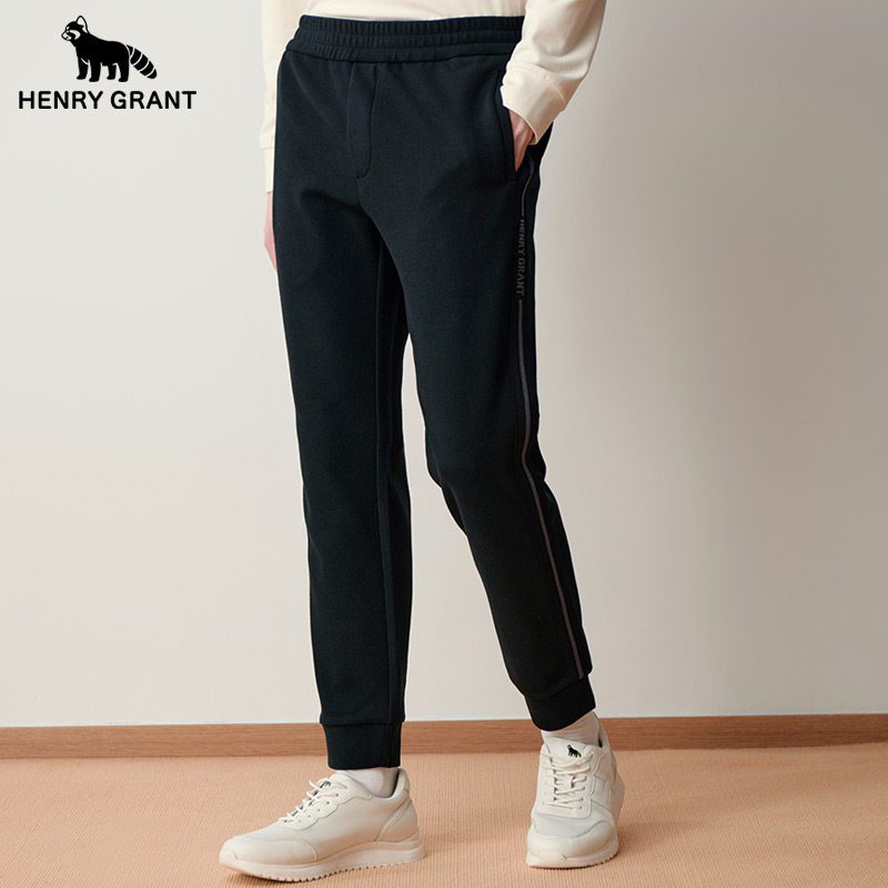 亨利格兰小熊猫秋冬新品男运动休闲高弹束脚卫裤厚款英伦休闲长裤