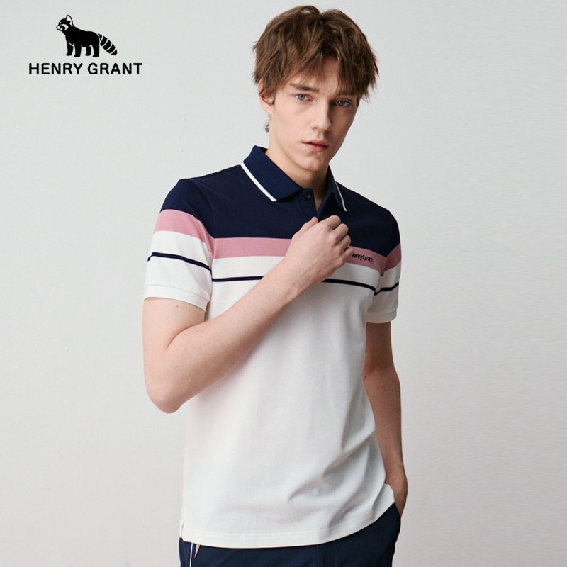 亨利格兰小熊猫夏季新品 男士条纹撞色翻领短袖t恤桑蚕丝polo衫,男装,T恤,淘宝优惠券,粉丝福利购,淘宝优惠卷